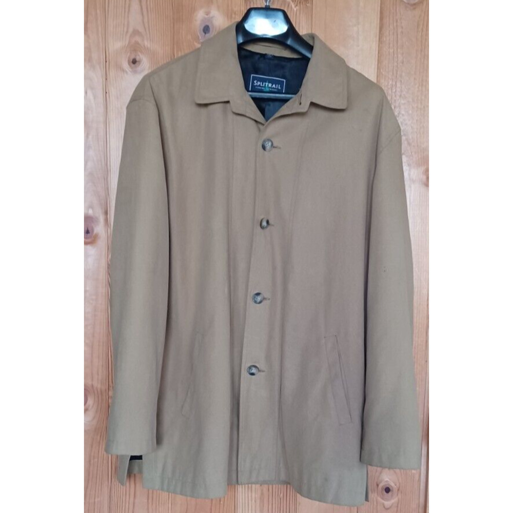 Vintage SPLITRAIL Beige Faux Suede Jacket, Men's Large, Interior Zip Pocket Y2K